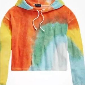 Polo Ralph Lauren French Terry Tie Dye Hoodie Cropped Top MSRP $188 New Sz M